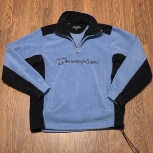 Vintage Champion USA Men’s Small 1/4 Zip Fleece Pullover Blue Black Retro E18